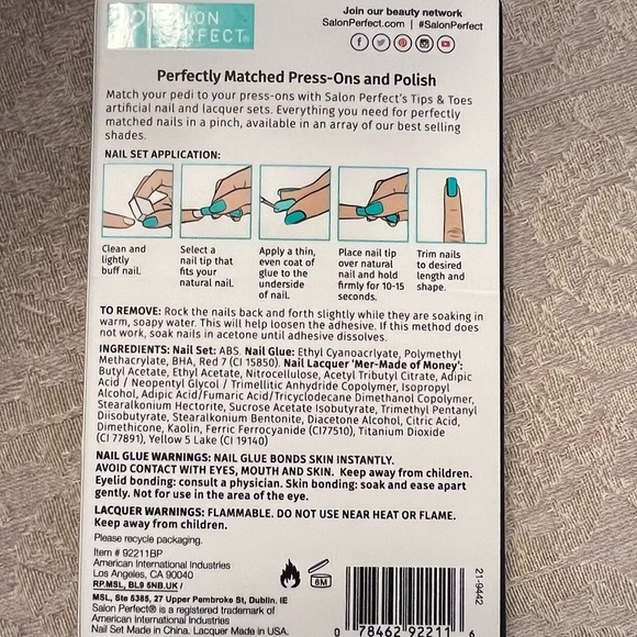 SALON PERFECT TIPS & TOES MER-MADE OF MONEY MATCHING LACQUER & NAIL SET - Picture 2 of 6